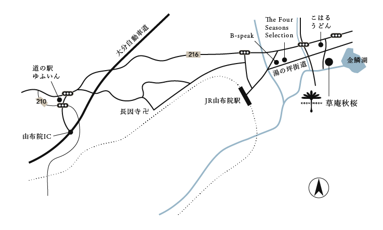 草庵秋桜と由布院ICなどが入った地図